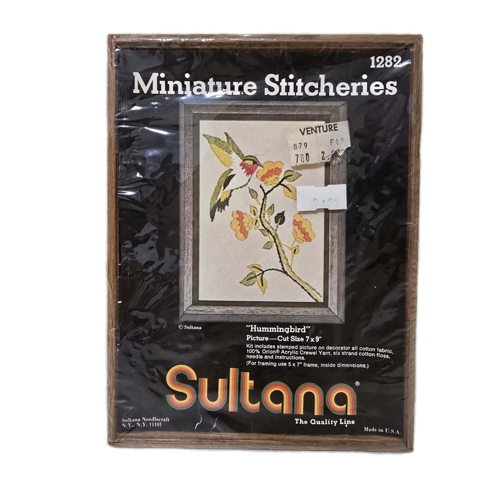 Vintage Sultana Needlecraft Kit Hummingbird Flowers Frame Cross Stitch Craft 7x9